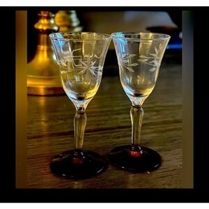 Vintage Weston Glass Ruby Red Footed Cordial stem star flower cut